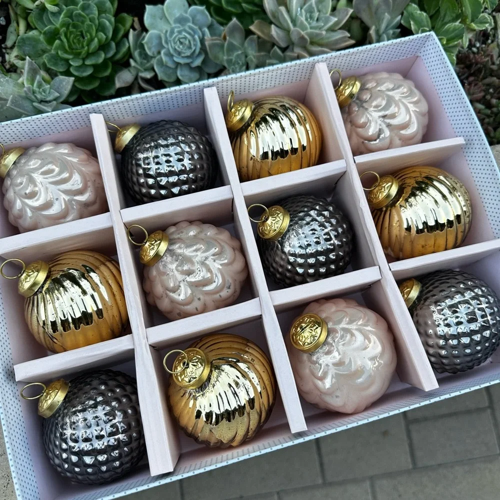 Cupcakes and Cashmere 12 ornaments shabby chic glam pearl Christmas pinkmas
